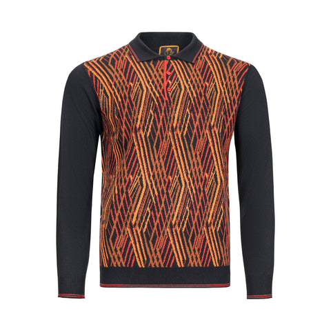 CIGAR COUTURE ABSTRACT PRINT POLO SWEATER